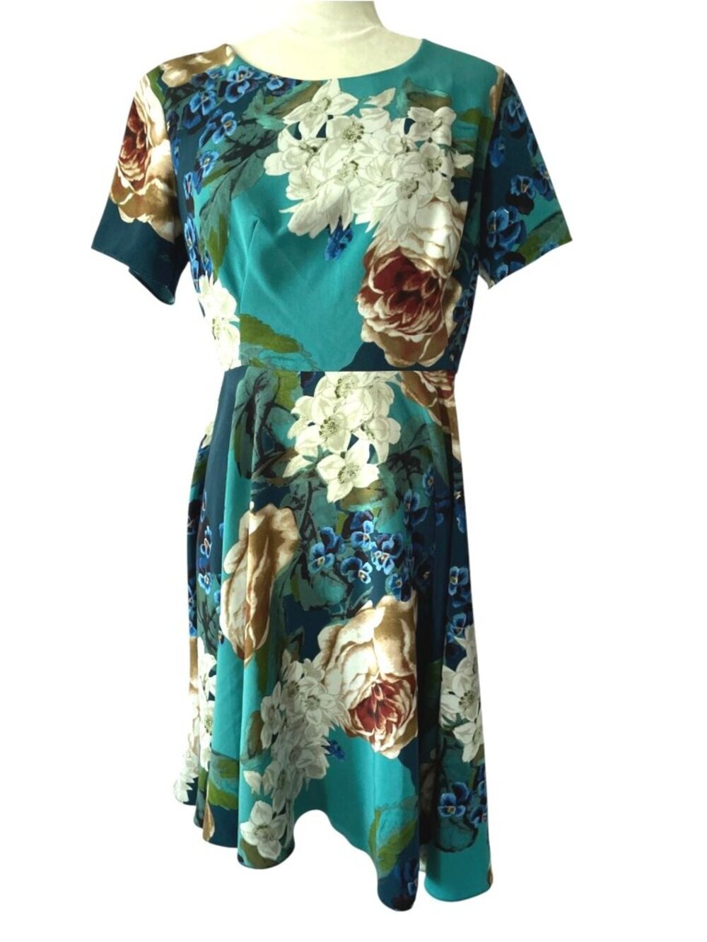Anthropologie Corey Lynn Calter Paeonia Dress Teal Floral Fit & Flare Size 8 Cot
